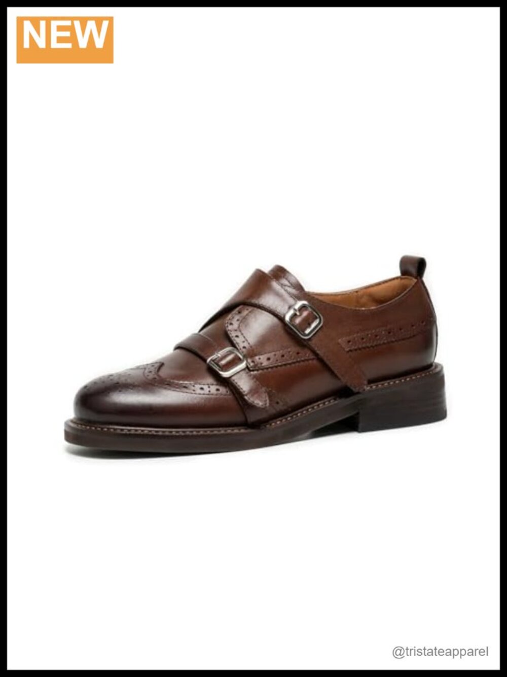 Genuine Leather Wingtip Brogue Monk Strap Loafers Business Casual